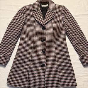 Tahari Pink & Black Houndstooth Long Blazer 4P: fully lined
